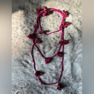 Elegant Pink Beaded Necklace with Tassels